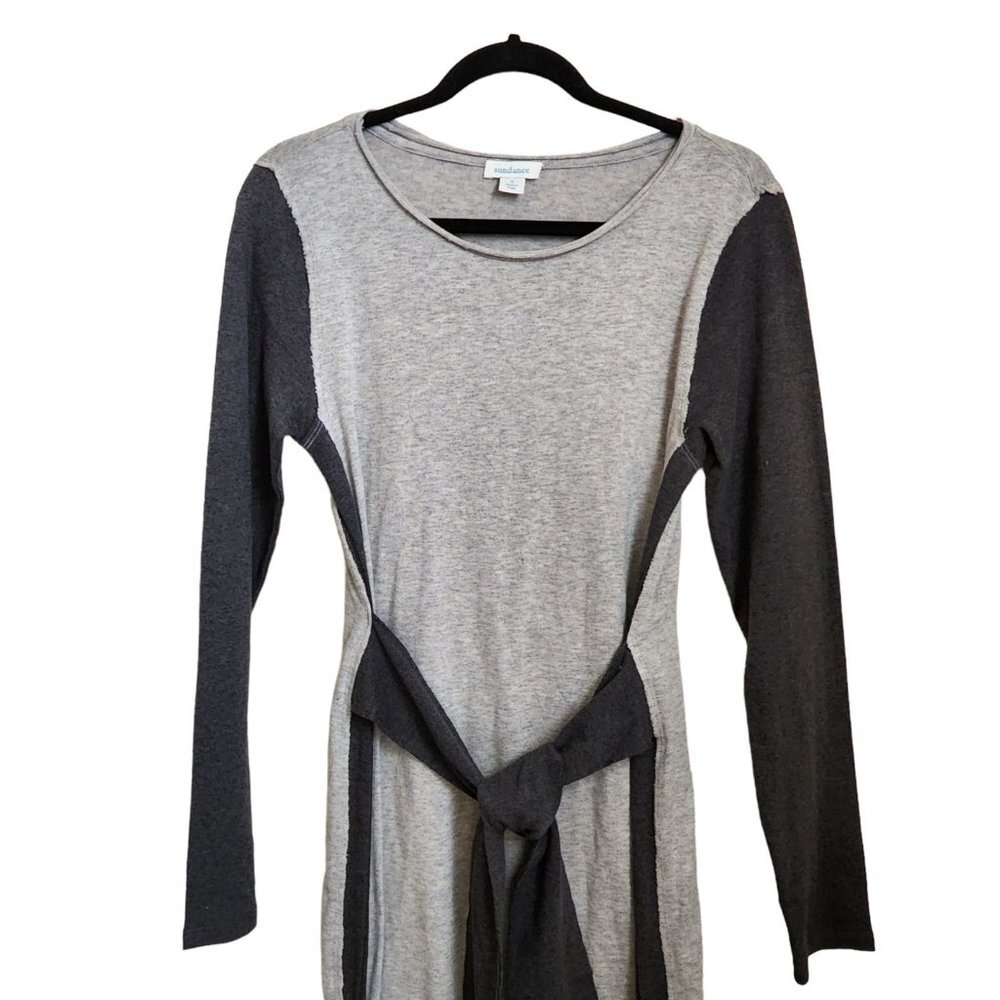 Sundance Contrast Gray Side tie Waist Cotton Wool Dress size S Minimalist - Picture 3 of 13